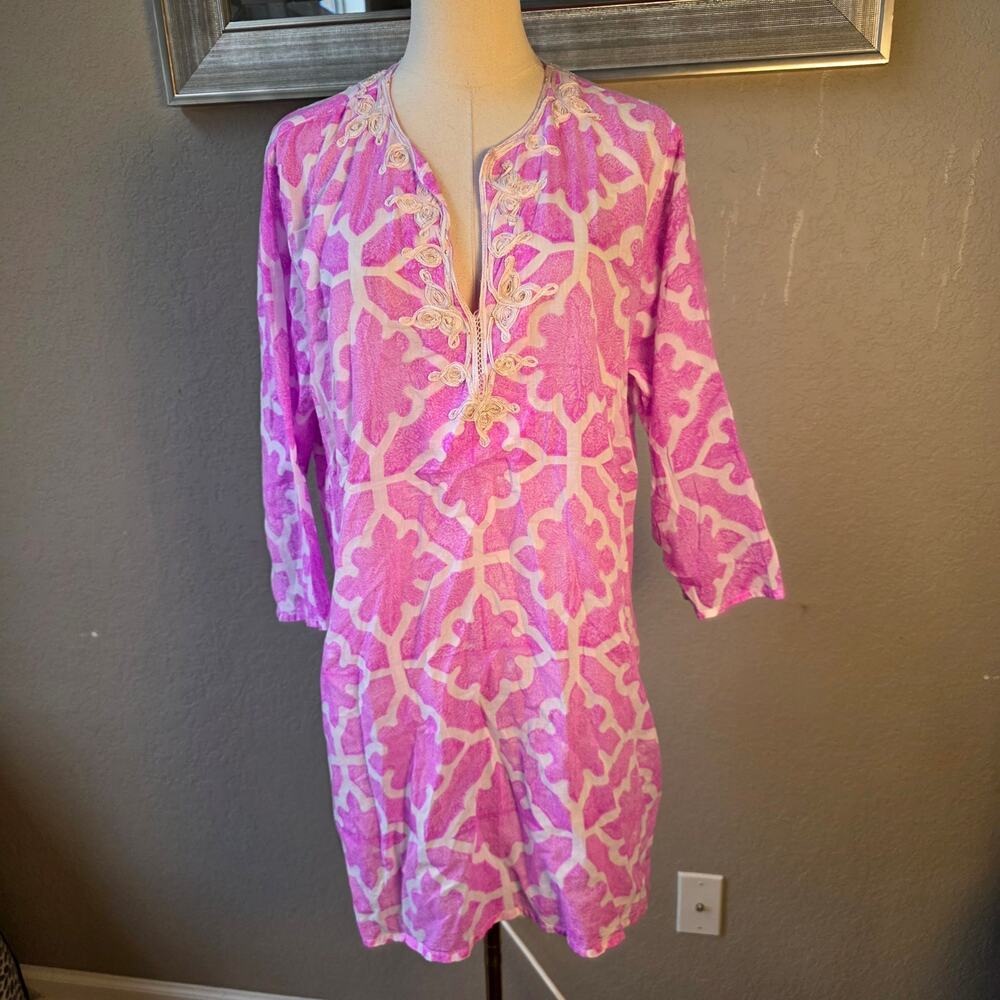 Roberta Roller Rabbit Women Embroidered Neckline Swimsuit Cover Up Size L Multi